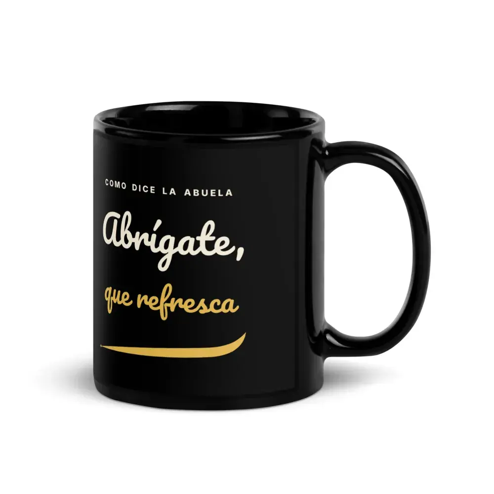 «Abrígate, que refresca» · Noche — Taza — Black — Handle on Right