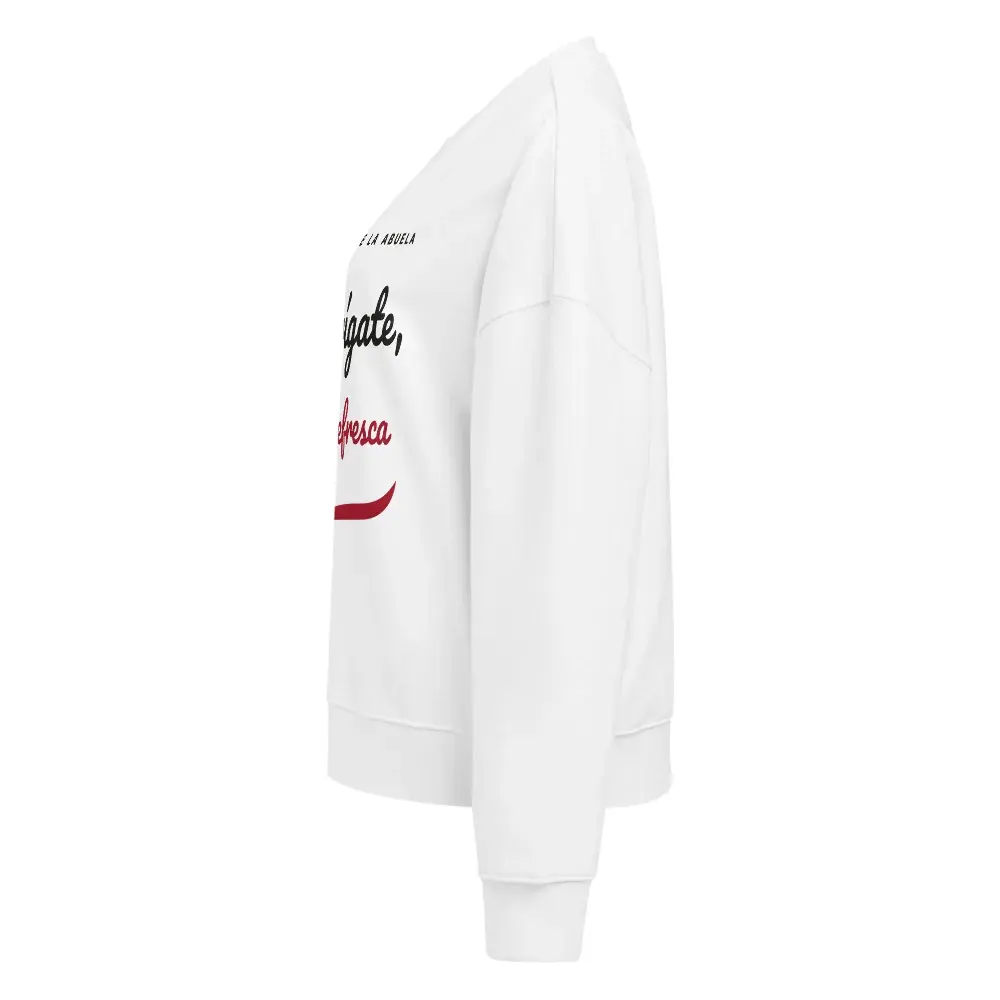 «Abrígate, que refresca» — Sudadera de mujer — White — Left