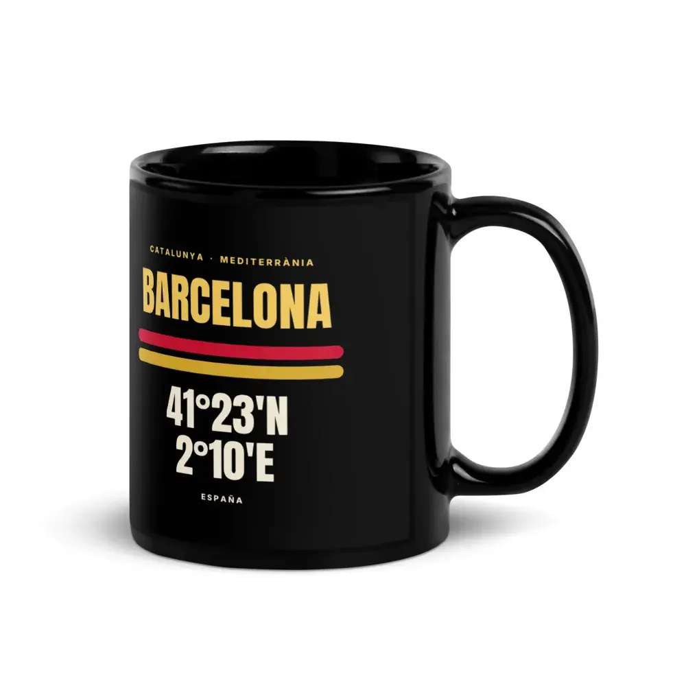 Barcelona · Cartel — Taza — Black — Handle on Right