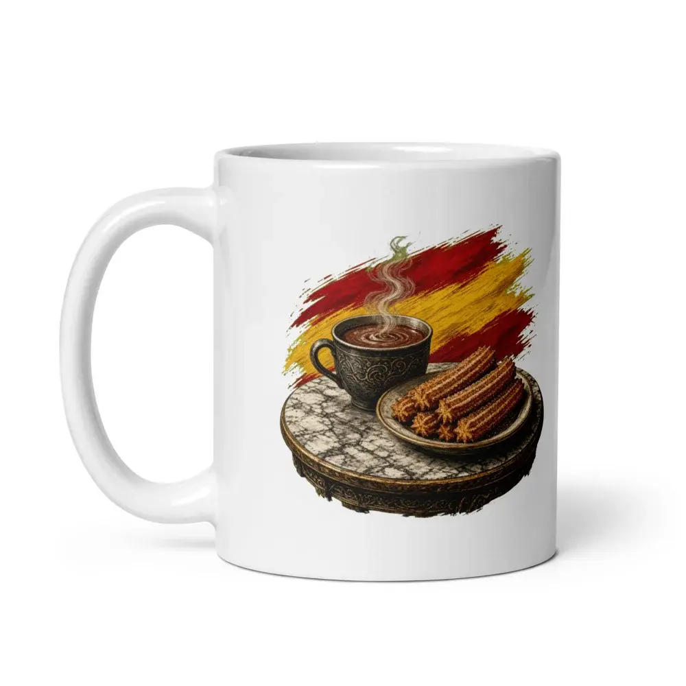 Chocolate con Churros · Arte — Taza — White — Handle on Left