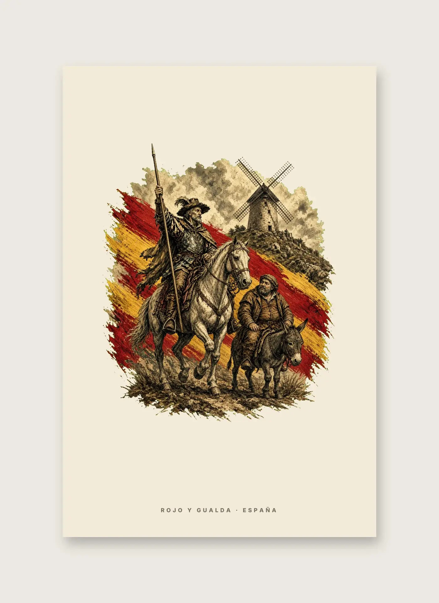 Quijote y Sancho · Arte — Lámina enmarcada — detalle