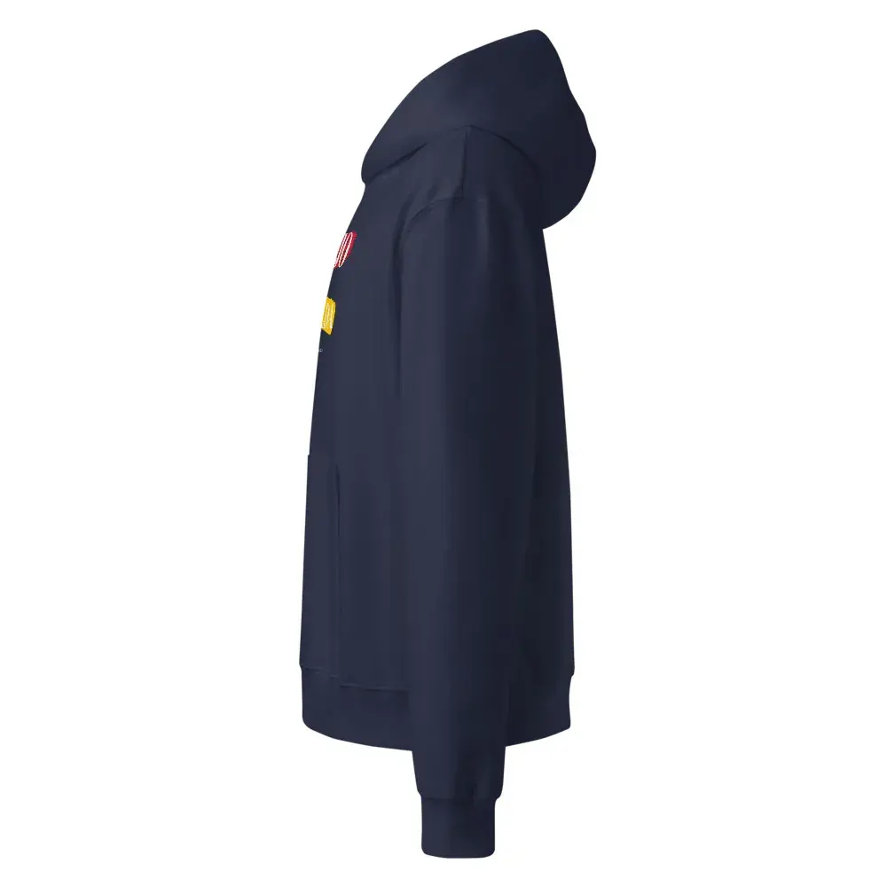 Rojo y Gualda · Pintado — Sudadera oversize con capucha — Navy — Left